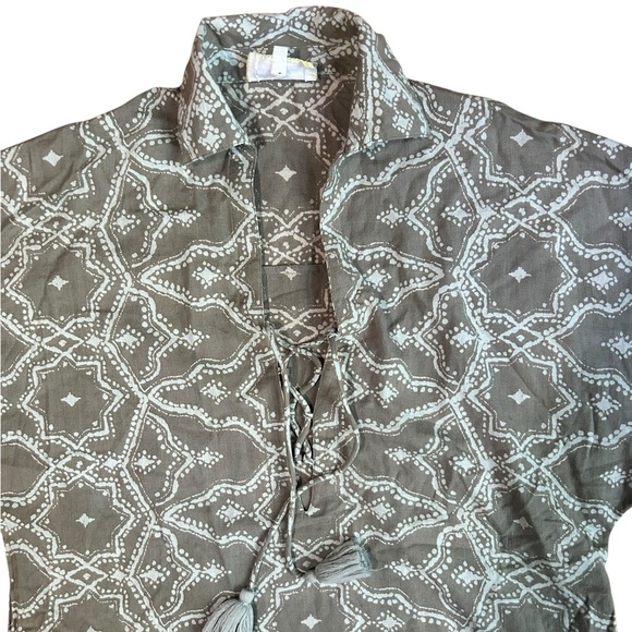 Omika Cotton Linen Blouse Size Small Green Blue Cotton Linen Top Tunic Boho - Picture 2 of 9
